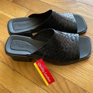 Montego Bay Club Black Block Heel Slides Sandals